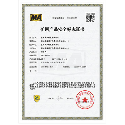 FATA100/50安全閥礦用產(chǎn)品安全標(biāo)志證書